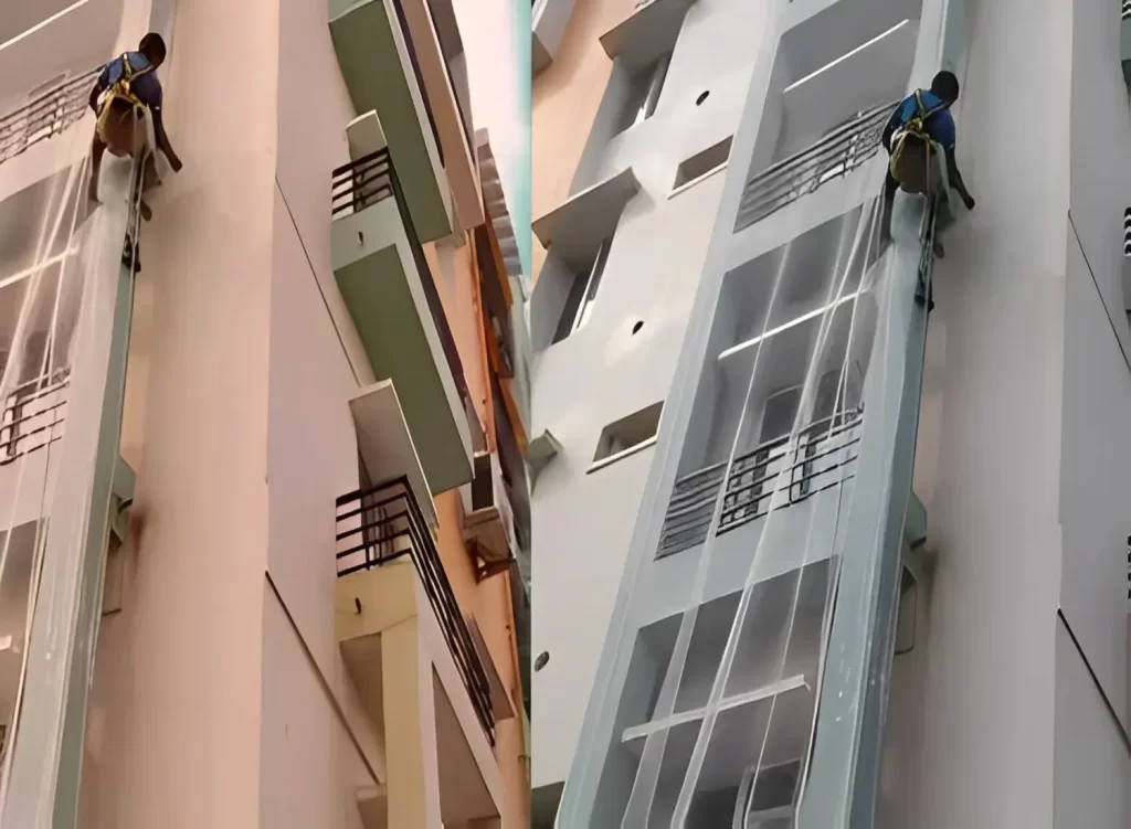 High rise apartment pigeon nets